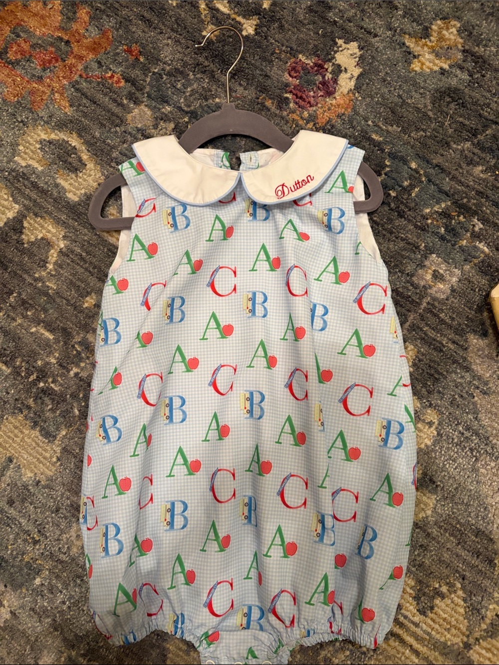Dutton Light Blue Alphabet Bubble Romper - Kids One Piece Underwear